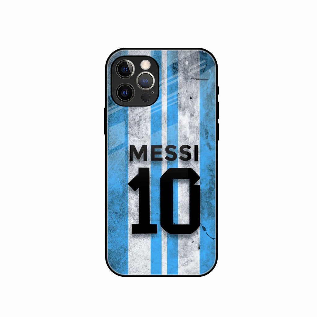 Blue Stripes Number 10 Football Glass Phone Case for iPhone 15 Pro Max