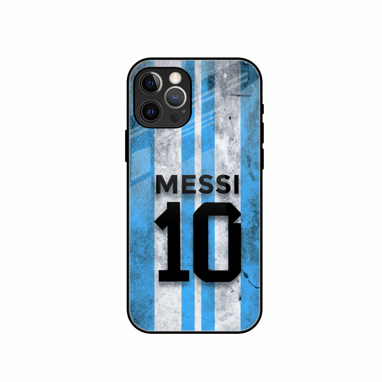 Blue Stripes Number 10 Football Glass Phone Case for iPhone 15 Pro Max