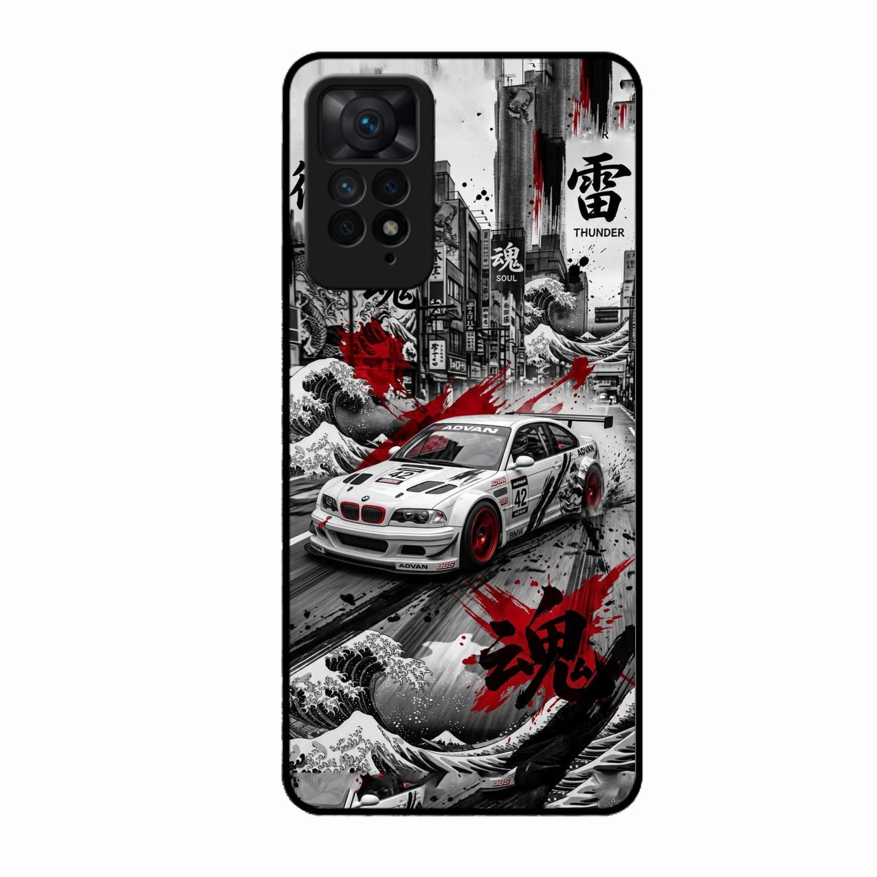 Japanese Wave Drift Racing Premium Glass Phone Case for Redmi Note 11 Pro Plus 5G