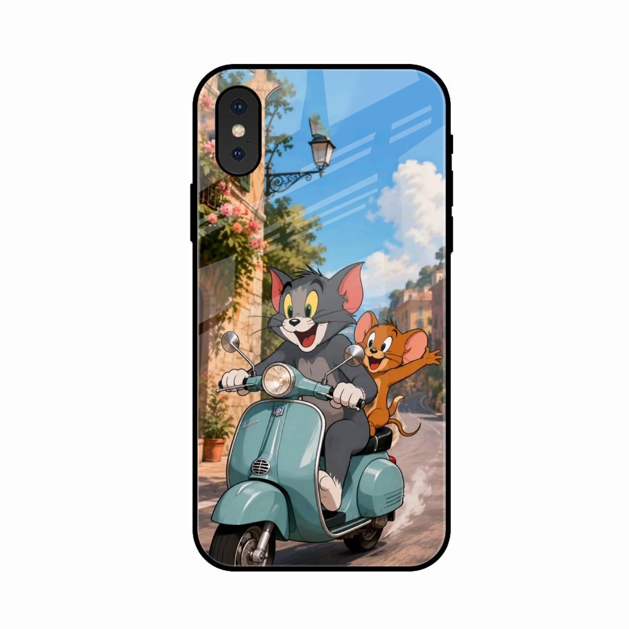 Cartoon Scooter Adventure Premium Glass Phone Case for iPhone XS