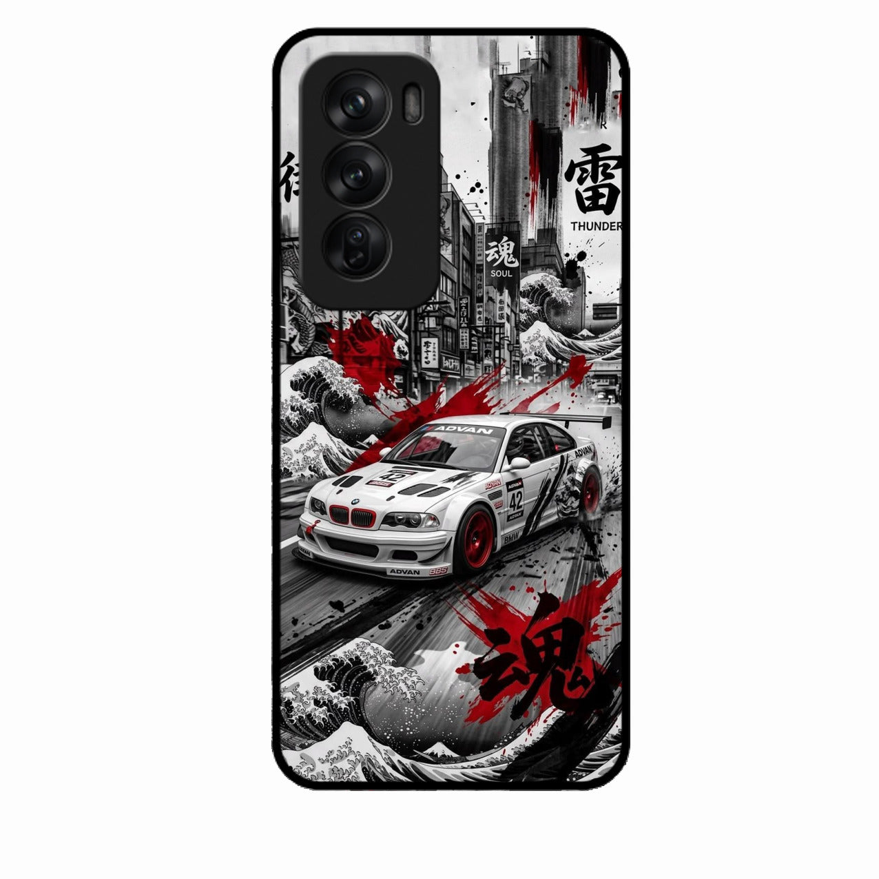 Japanese Wave Drift Racing Premium Glass Phone Case for Oppo Reno 12 Pro 5G