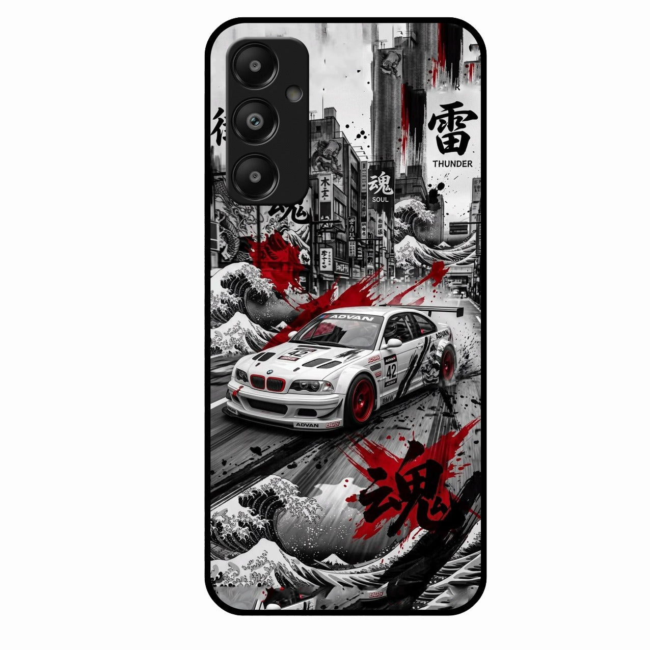 Japanese Wave Drift Racing Premium Glass Phone Case for Samsung Galaxy M14 5G