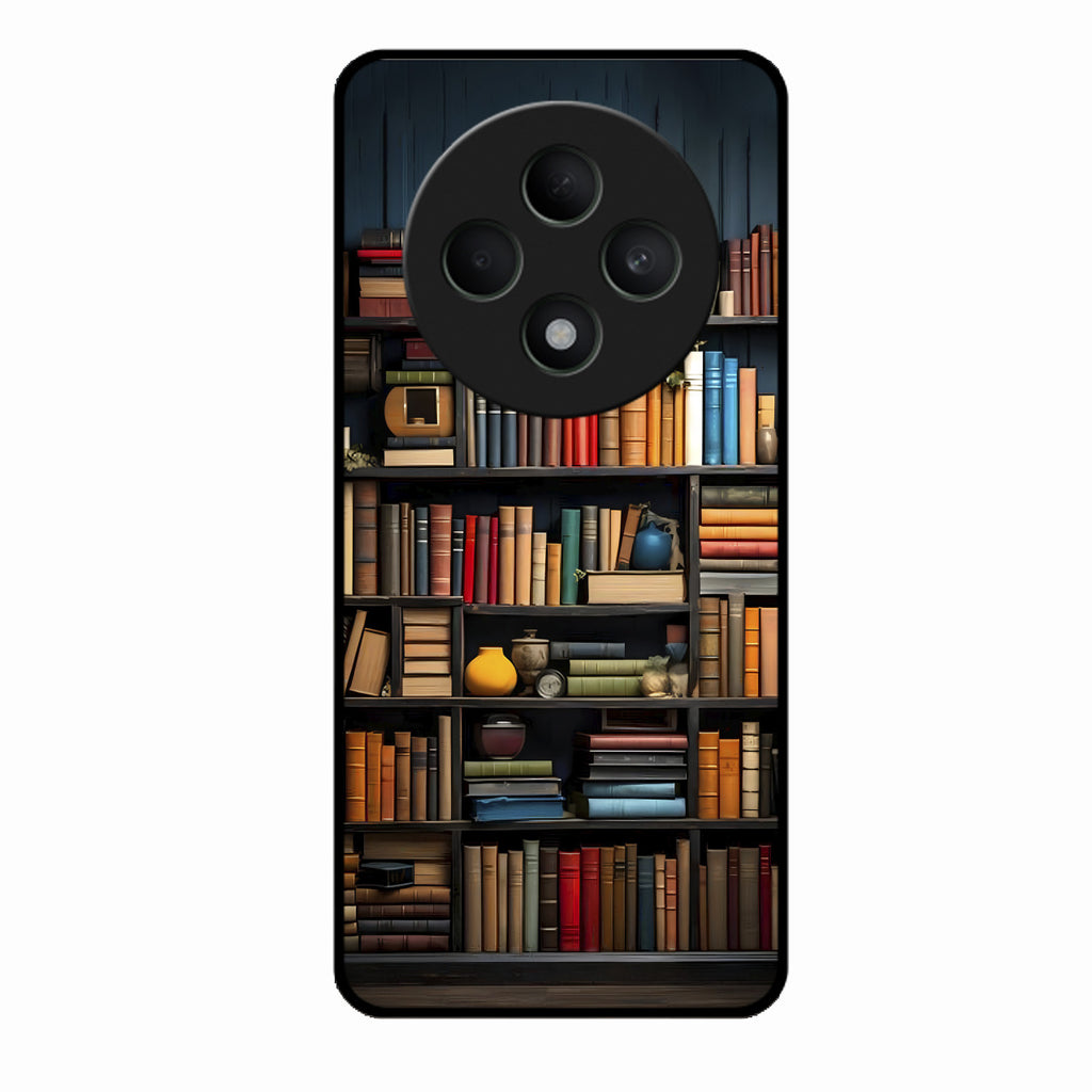 Colorful Bookshelf Art Glass Case Cover for Oppo F27 5G