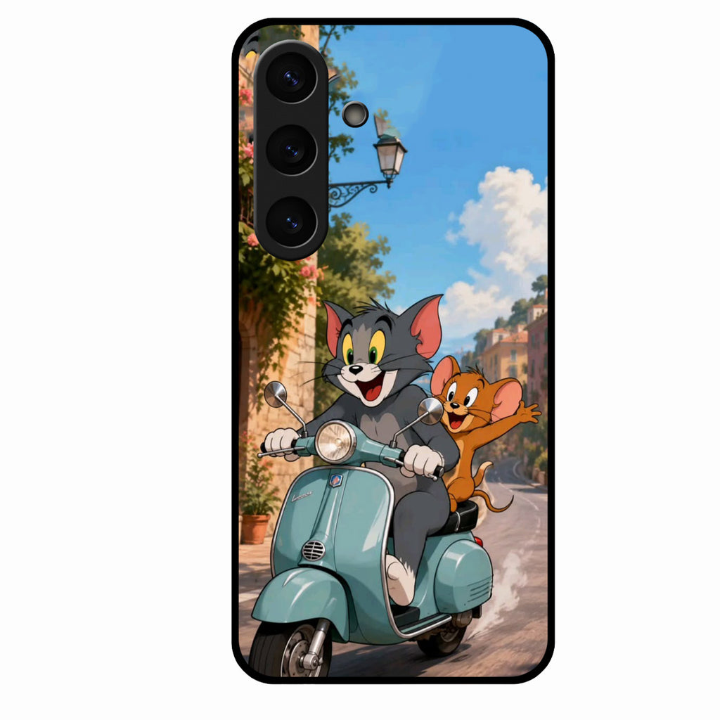 Cartoon Scooter Adventure Premium Glass Phone Case for Samsung Galaxy S25 5G