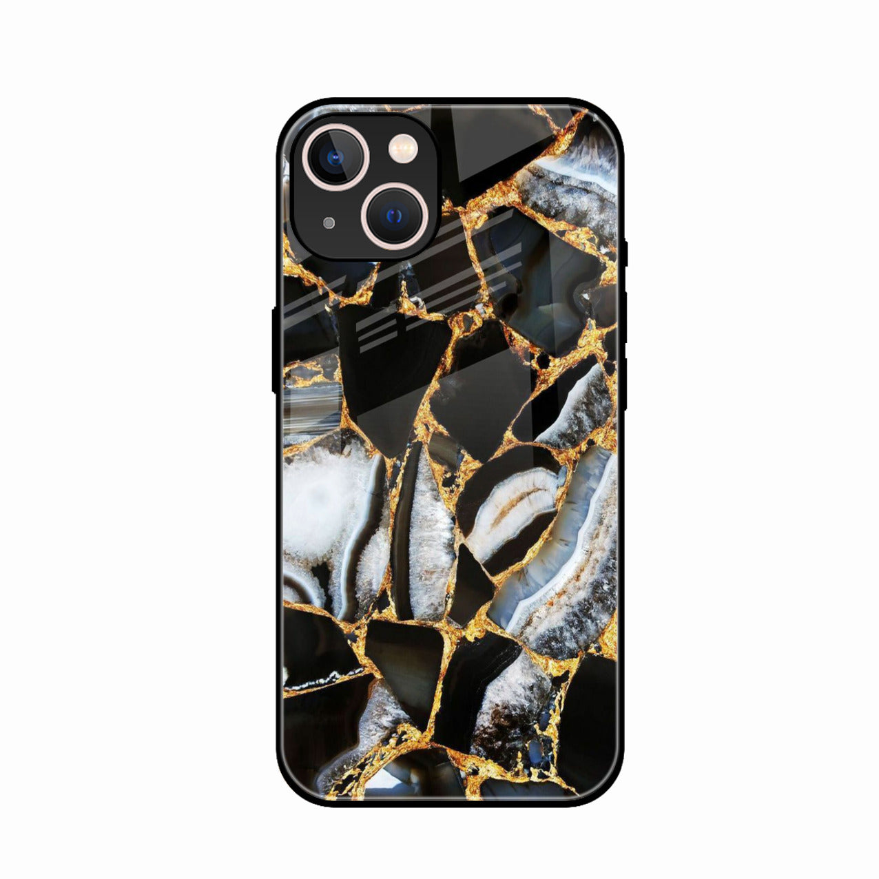 Black Gold Marble Glass Phone Case for iPhone 14