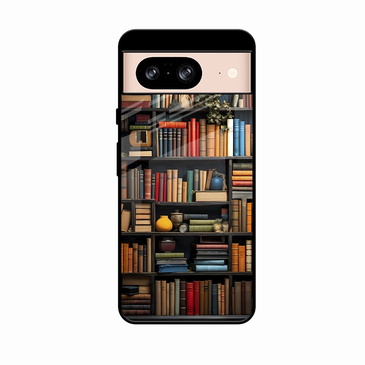 Colorful Bookshelf Art Glass Case Cover for Google Pixel 8A 5G