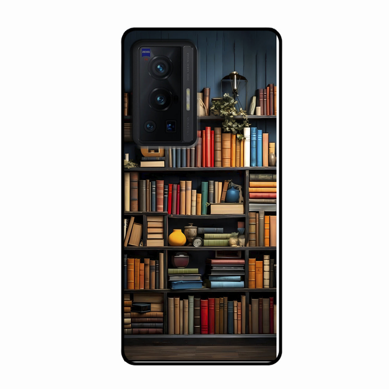 Colorful Bookshelf Art Glass Case Cover for Vivo X70 Pro 5G