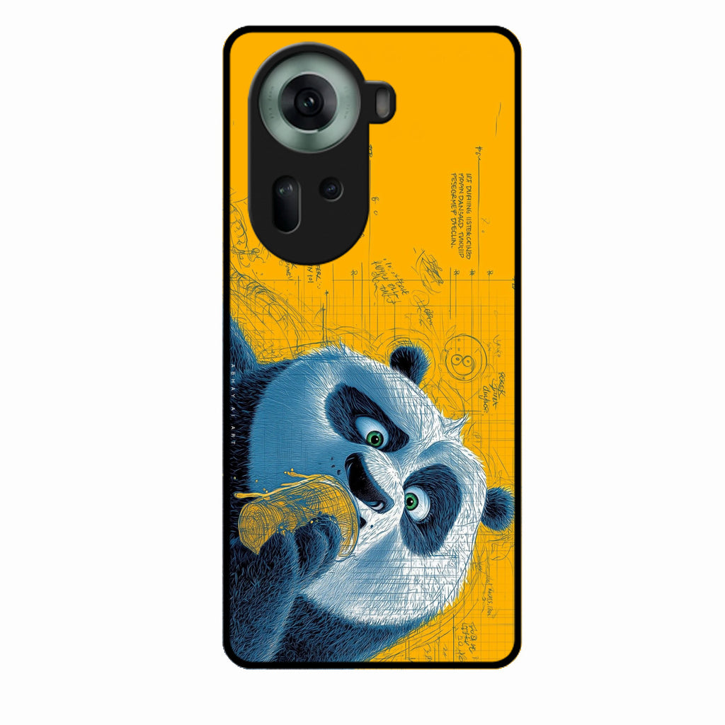Cute Panda Sketch Premium Glass Phone Case for Oppo Reno 11 5G