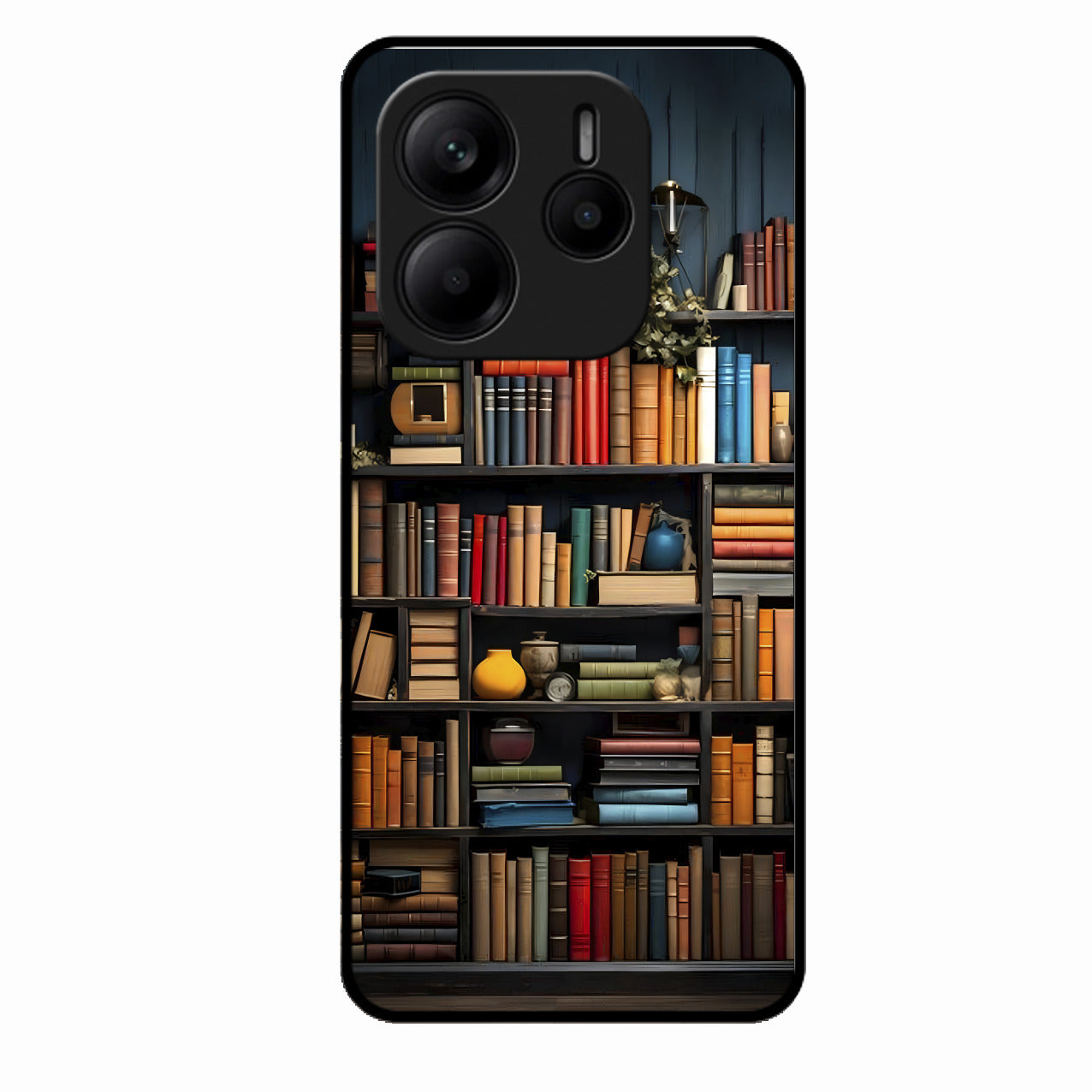 Colorful Bookshelf Art Glass Case Cover for Redmi Note 14 5G