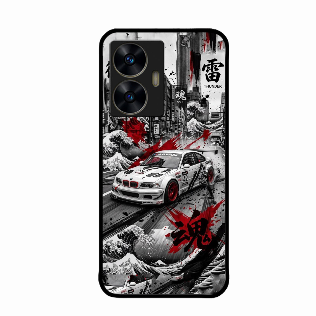 Japanese Wave Drift Racing Premium Glass Phone Case for Realme C55