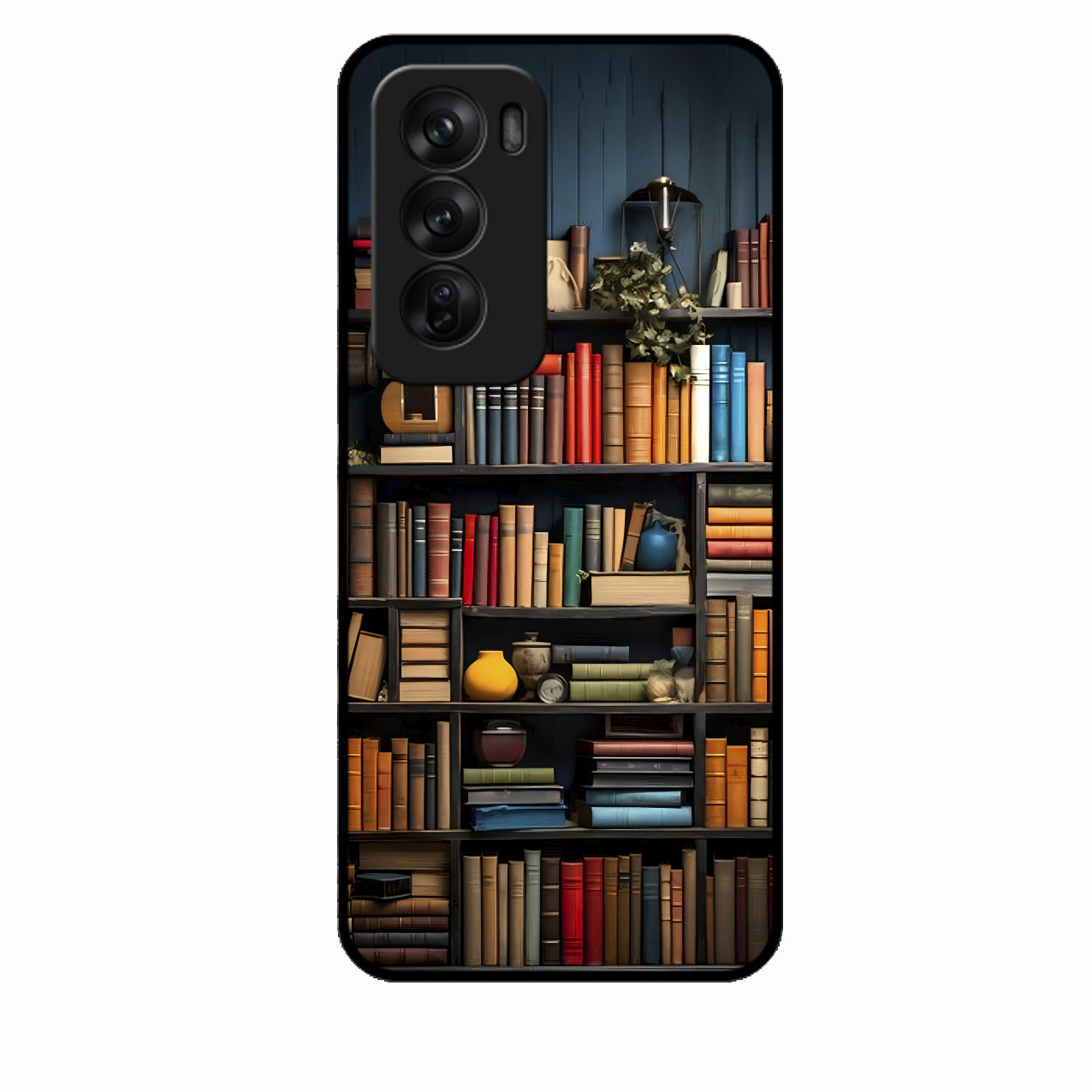 Colorful Bookshelf Art Glass Case Cover for Oppo Reno 12 Pro 5G