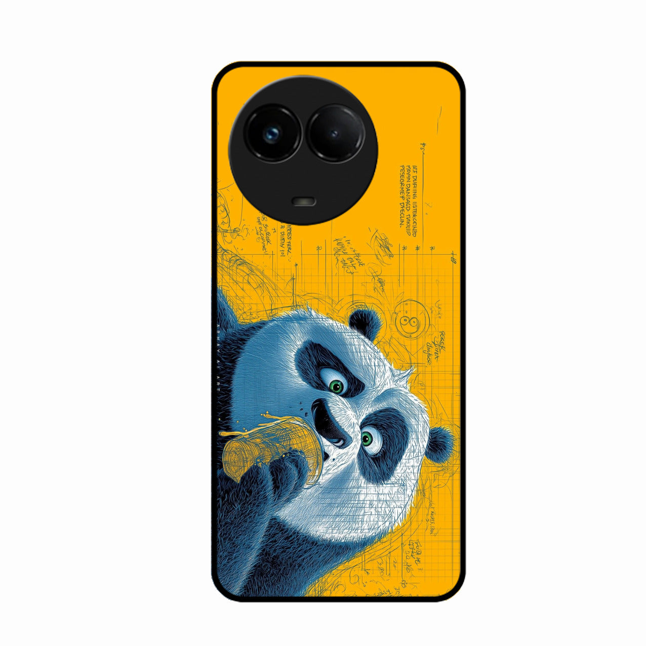 Cute Panda Sketch Premium Glass Phone Case for Realme C67 5G