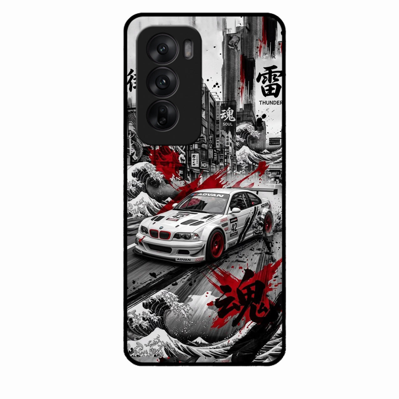 Japanese Wave Drift Racing Premium Glass Phone Case for Oppo Reno 12 5G