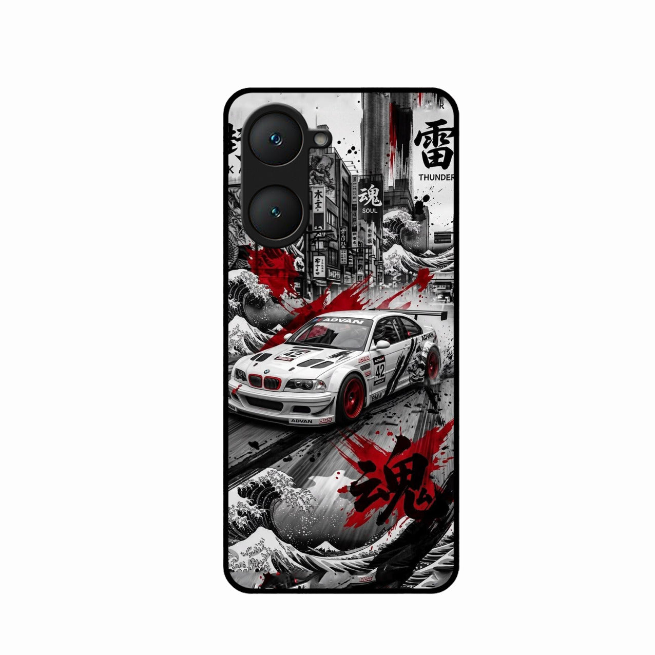 Japanese Wave Drift Racing Premium Glass Phone Case for iQOO Z9 Lite 5G