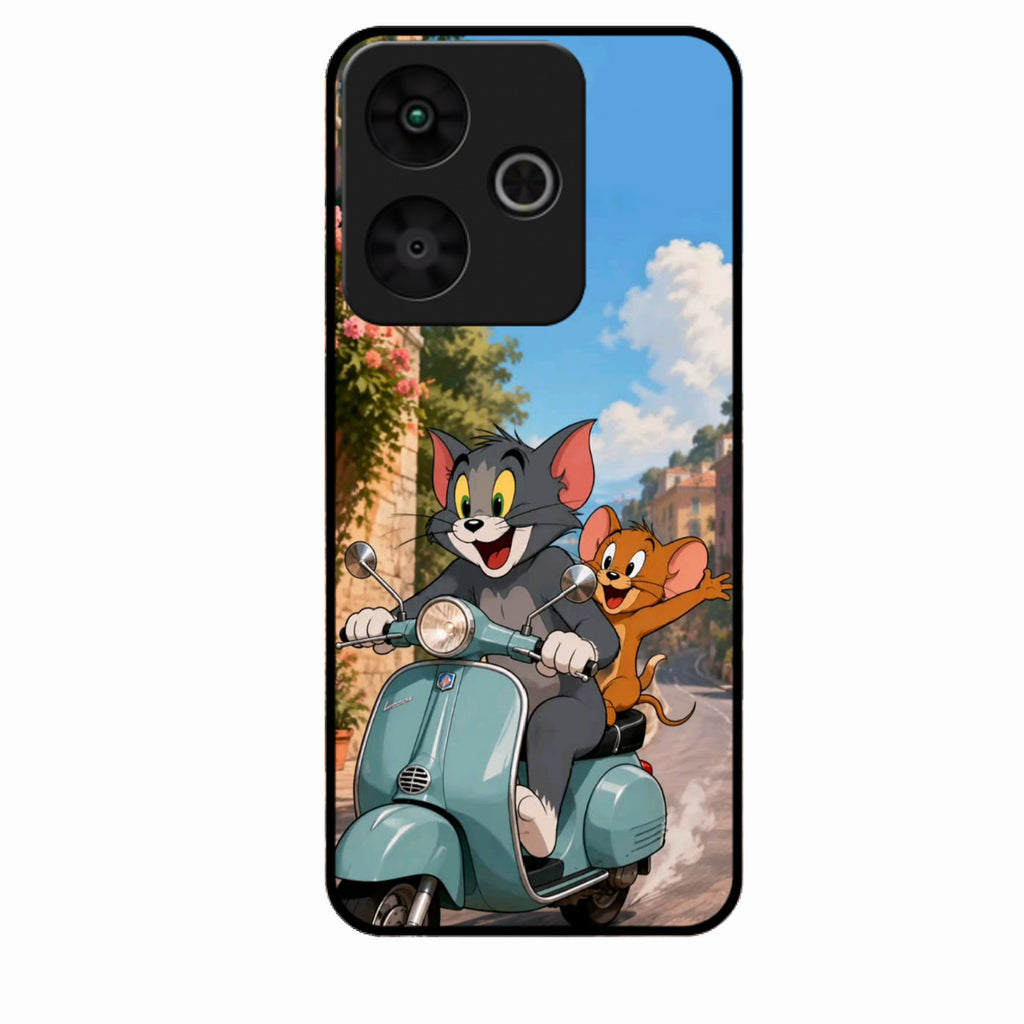 Cartoon Scooter Adventure Premium Glass Phone Case for Redmi 13 5G