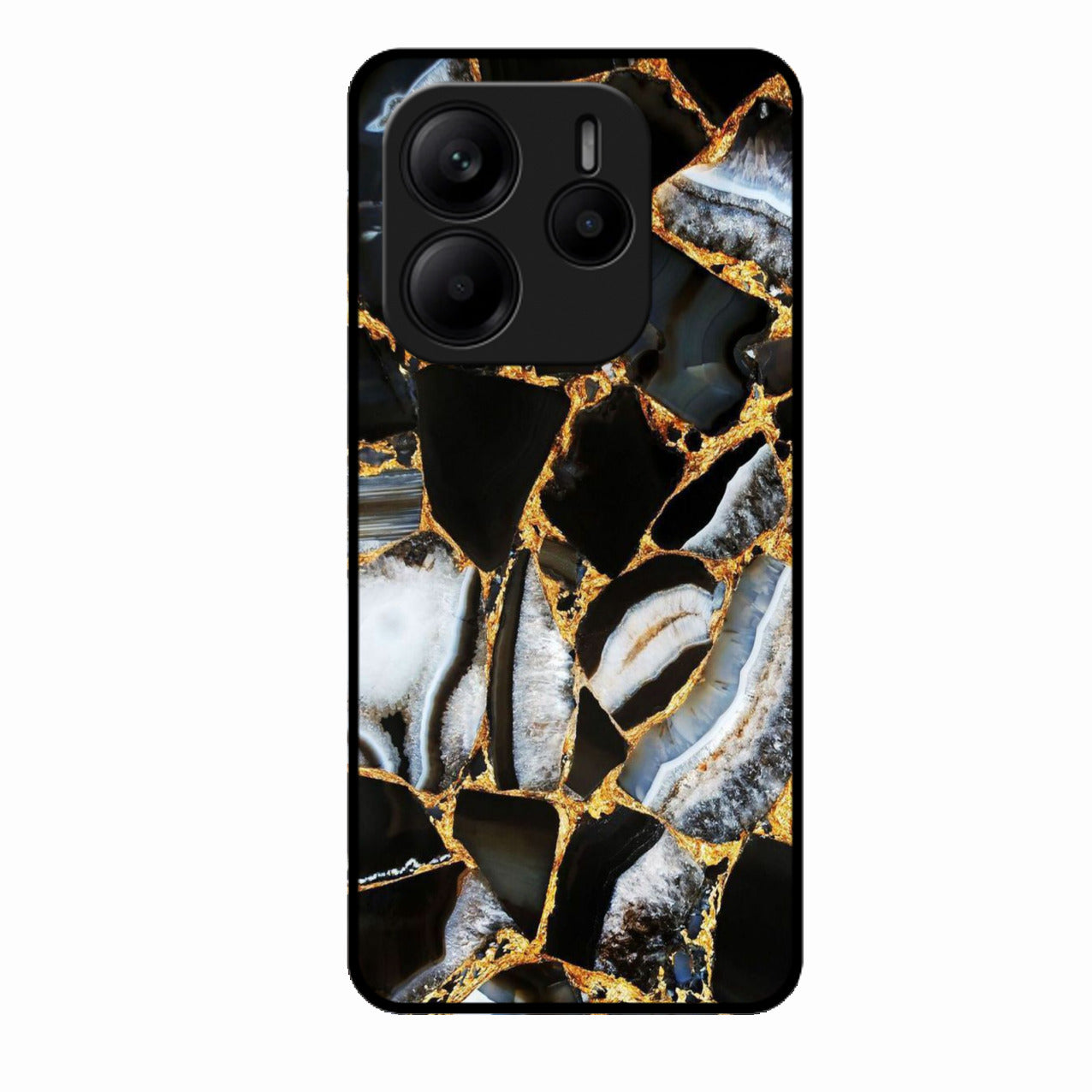 Black Gold Marble Glass Phone Case for Redmi Note 14 Se 5G