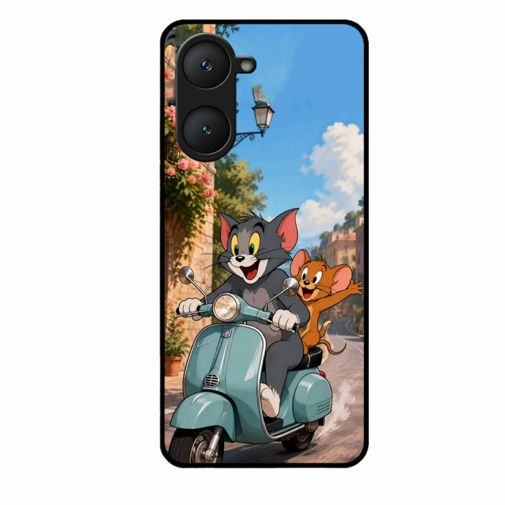 Cartoon Scooter Adventure Premium Glass Phone Case for Vivo T3 Lite 5G