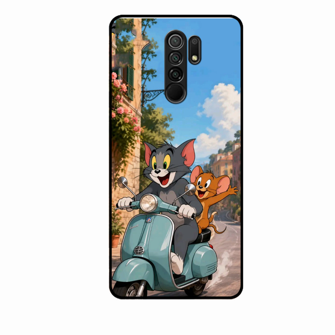 Cartoon Scooter Adventure Premium Glass Phone Case for Redmi 9 Prime