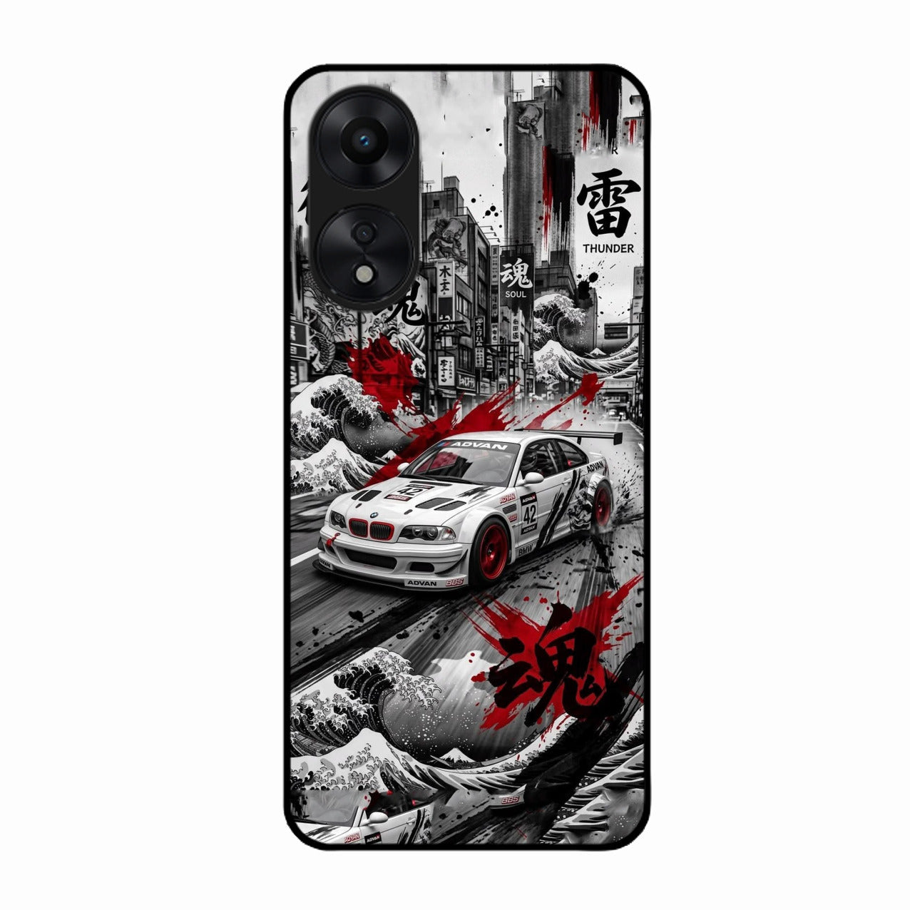 Japanese Wave Drift Racing Premium Glass Phone Case for Oppo A78 5G