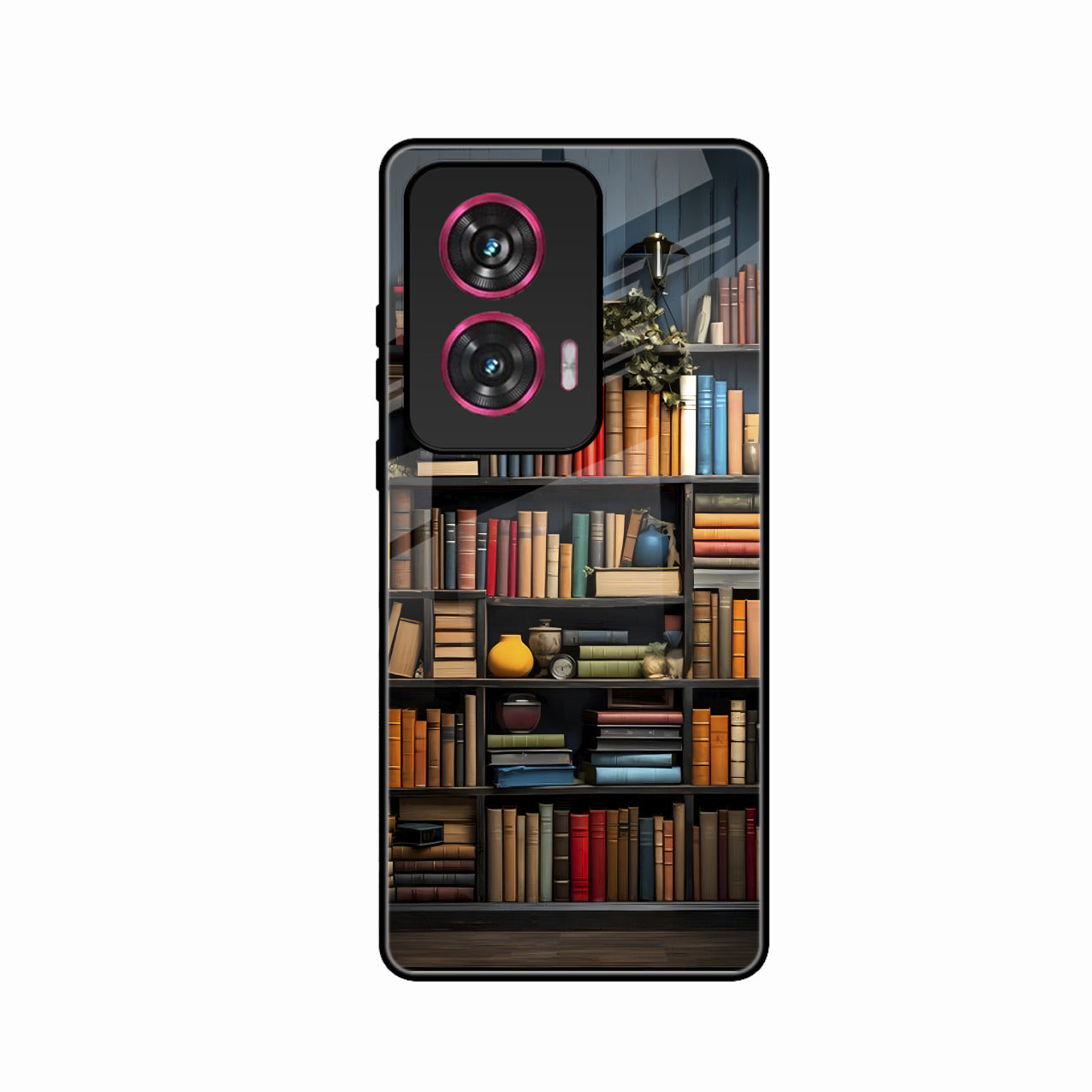 Colorful Bookshelf Art Glass Case Cover for Motorola G85 5G