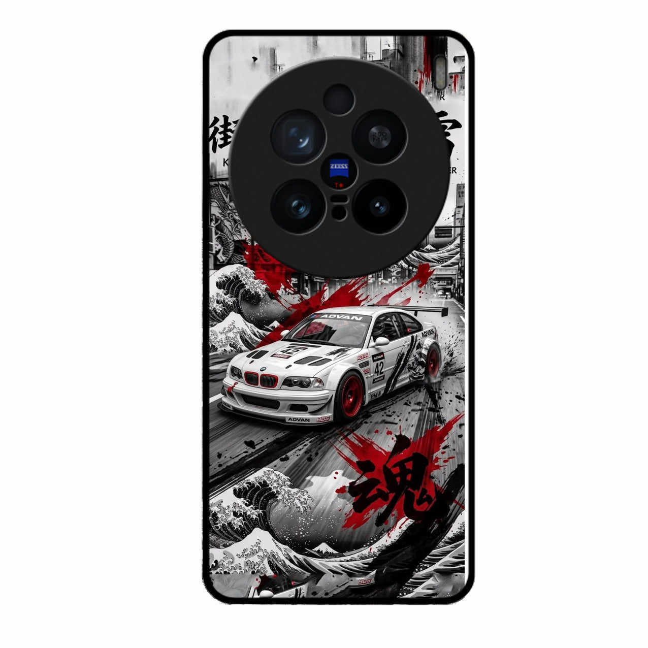 Japanese Wave Drift Racing Premium Glass Phone Case for Vivo X200 Pro 5G