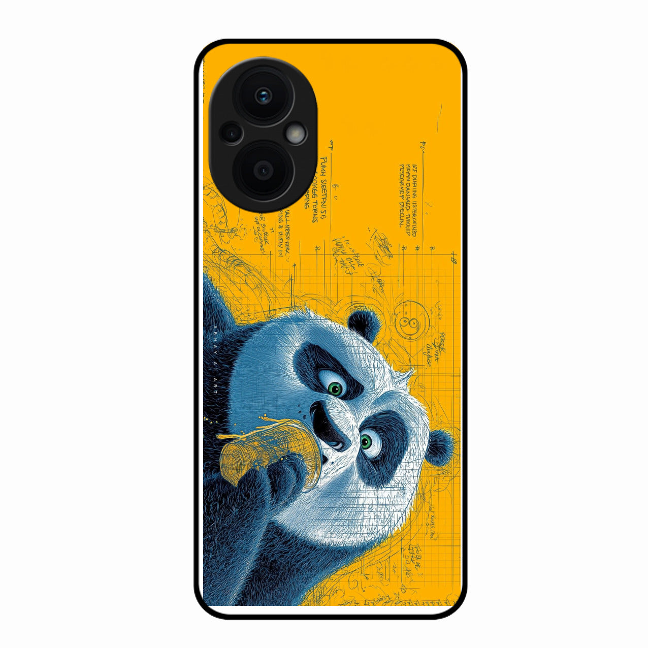 Cute Panda Sketch Premium Glass Phone Case for Oppo F21 Pro 5G