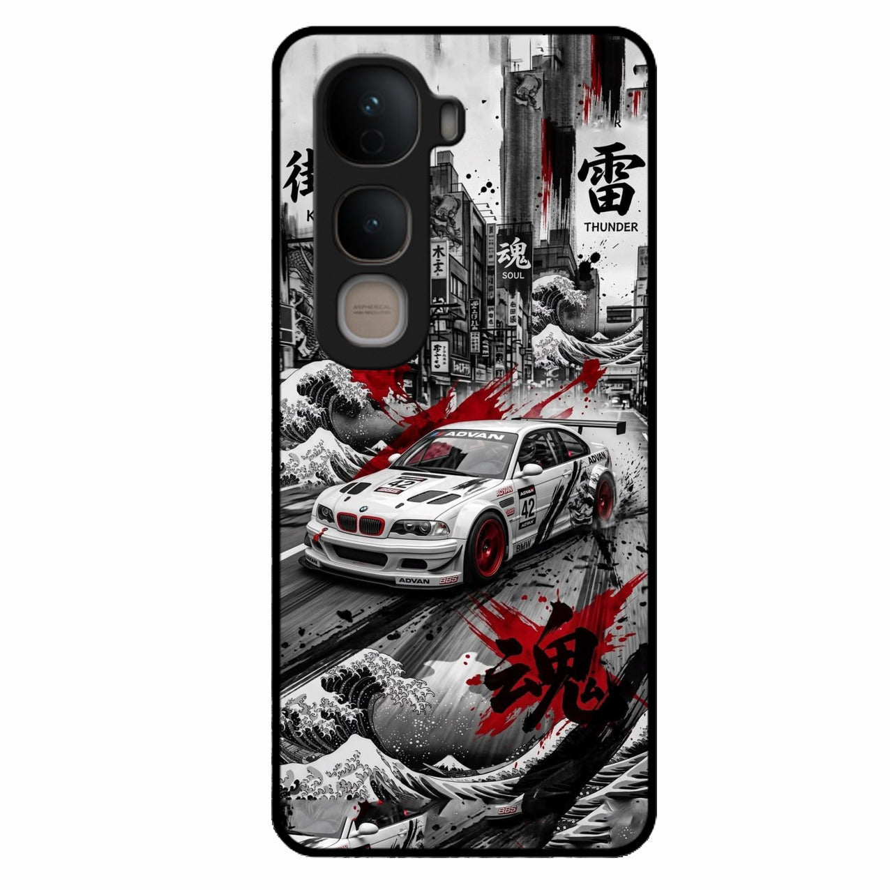 Japanese Wave Drift Racing Premium Glass Phone Case for Vivo Y400 5G