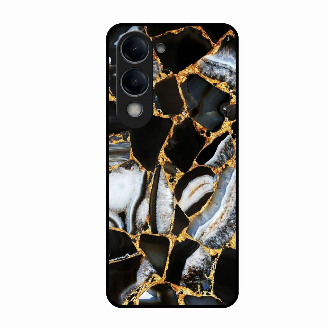 Black Gold Marble Glass Phone Case for Vivo T4 Lite 5G