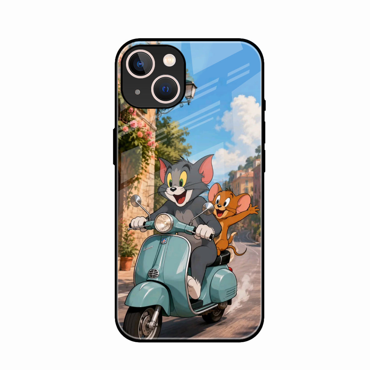 Cartoon Scooter Adventure Premium Glass Phone Case for iPhone 15