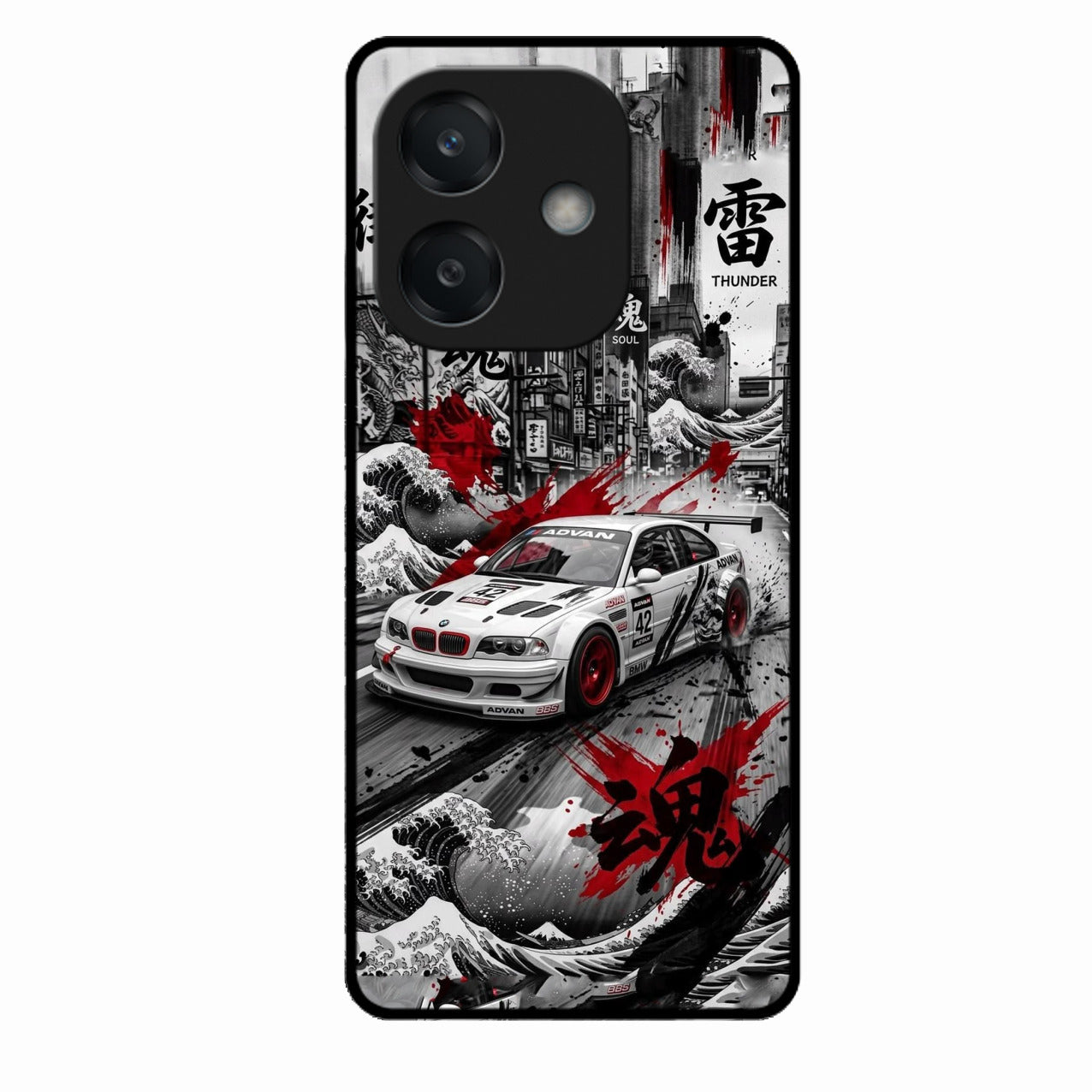 Japanese Wave Drift Racing Premium Glass Phone Case for Oppo A3X 5G