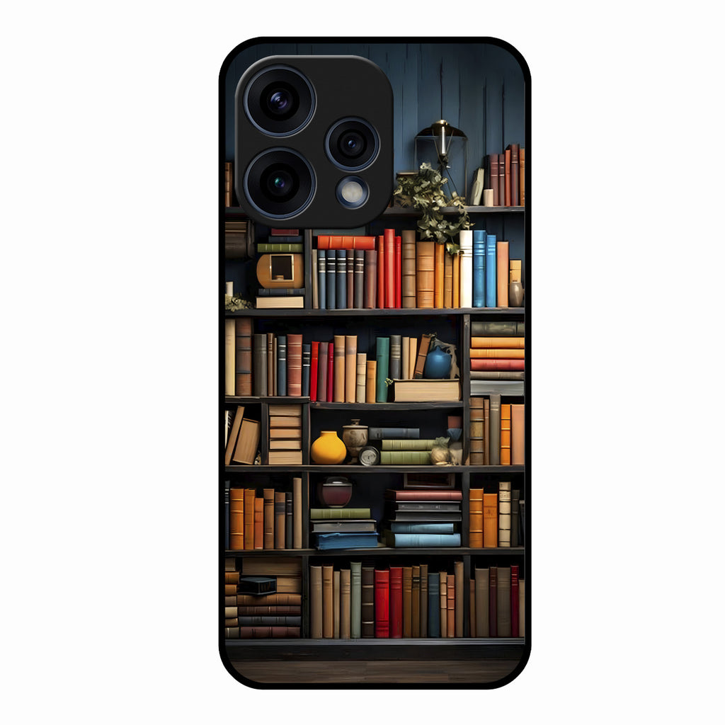 Colorful Bookshelf Art Glass Case Cover for Oppo Reno 15 5G