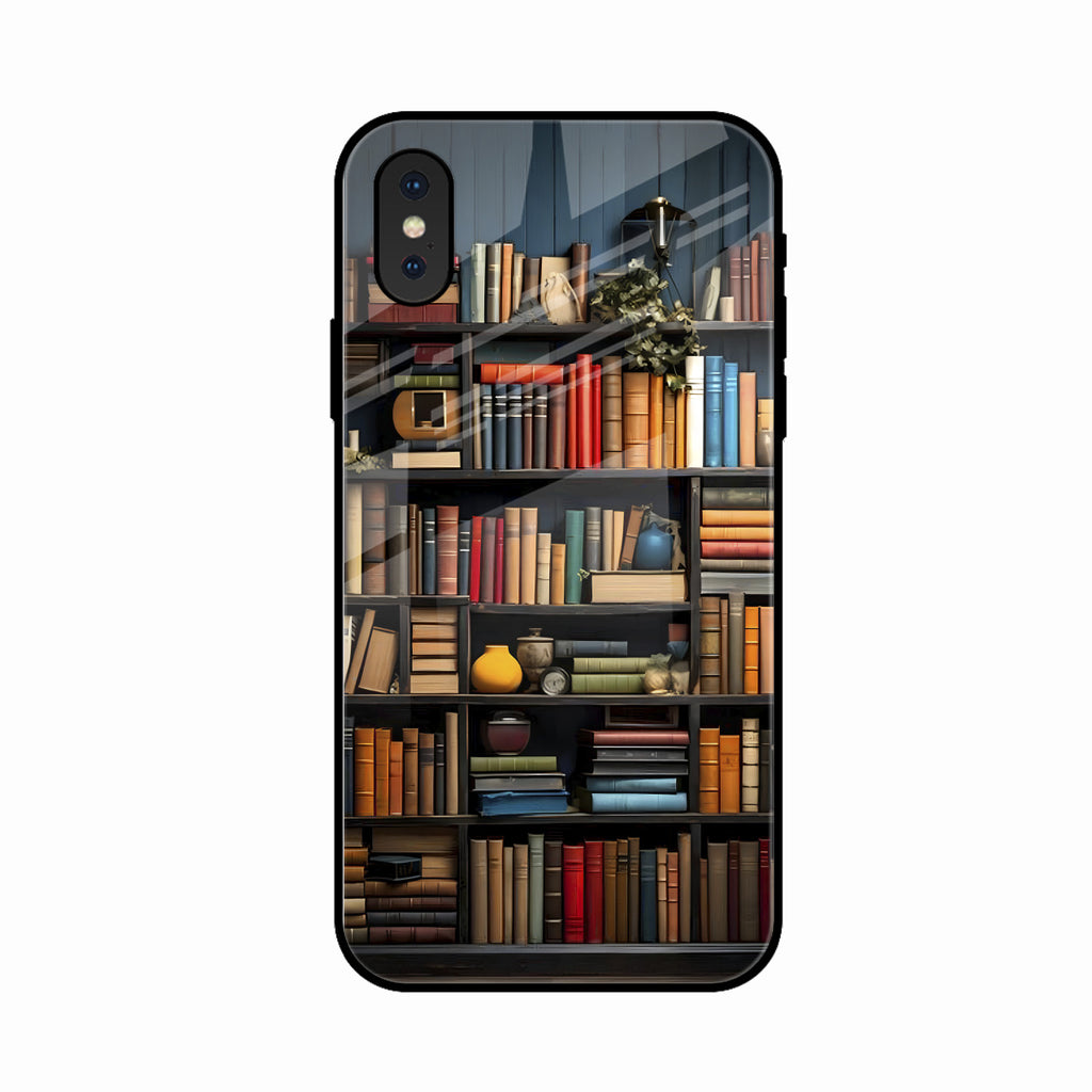 Colorful Bookshelf Art Glass Case Cover for iPhone XS