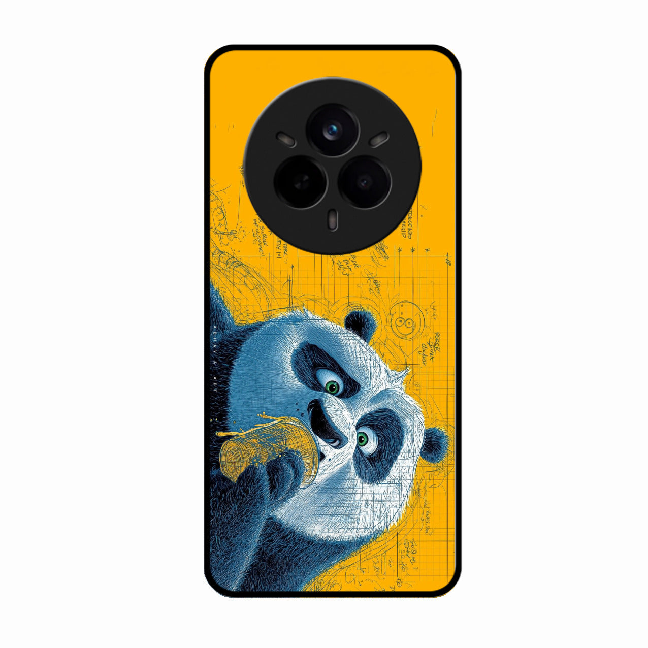 Cute Panda Sketch Premium Glass Phone Case for Realme 14 Pro 5G