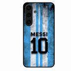 Blue Stripes Number 10 Football Glass Phone Case for Samsung Galaxy S25 Plus 5G