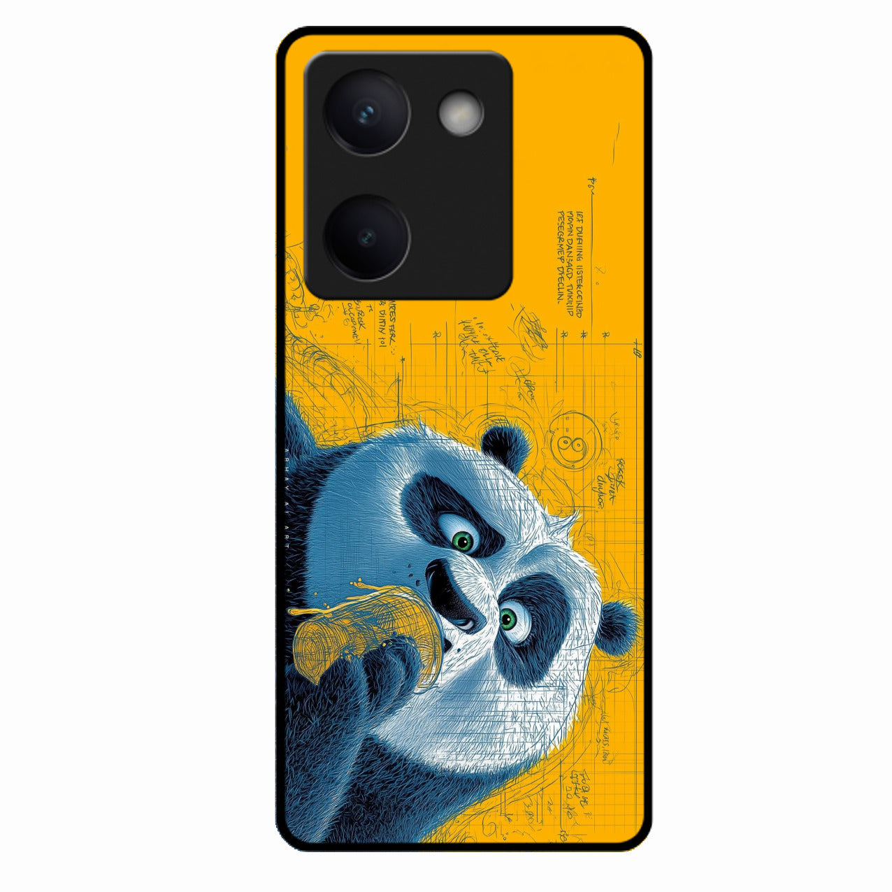 Cute Panda Sketch Premium Glass Phone Case for Vivo Y200 Pro 5G