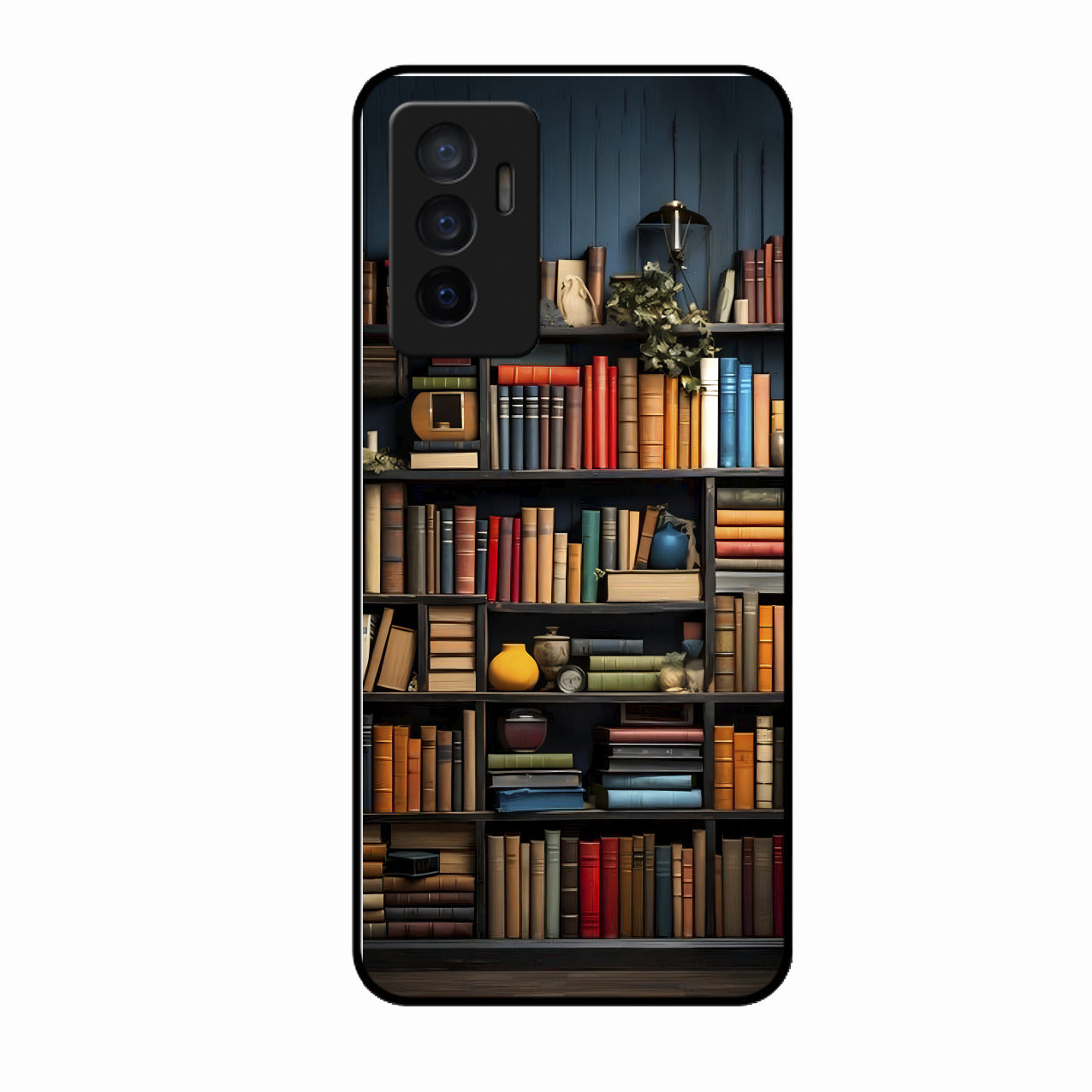 Colorful Bookshelf Art Glass Case Cover for Vivo V23E 5G