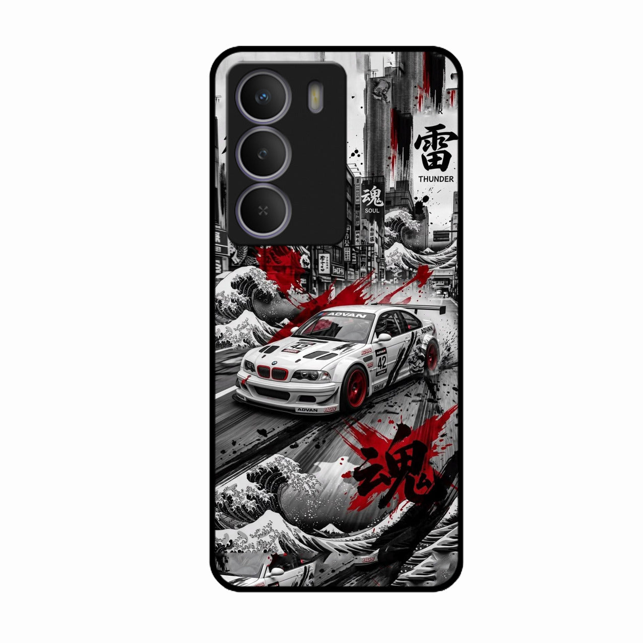 Japanese Wave Drift Racing Premium Glass Phone Case for Realme P3 Lite 5G