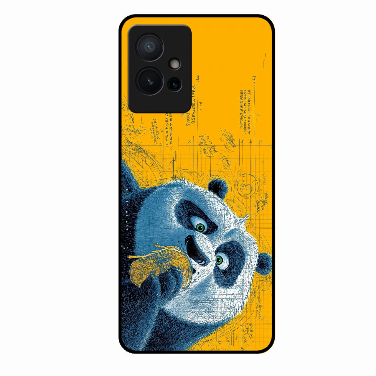 Cute Panda Sketch Premium Glass Phone Case for Vivo T1 5G