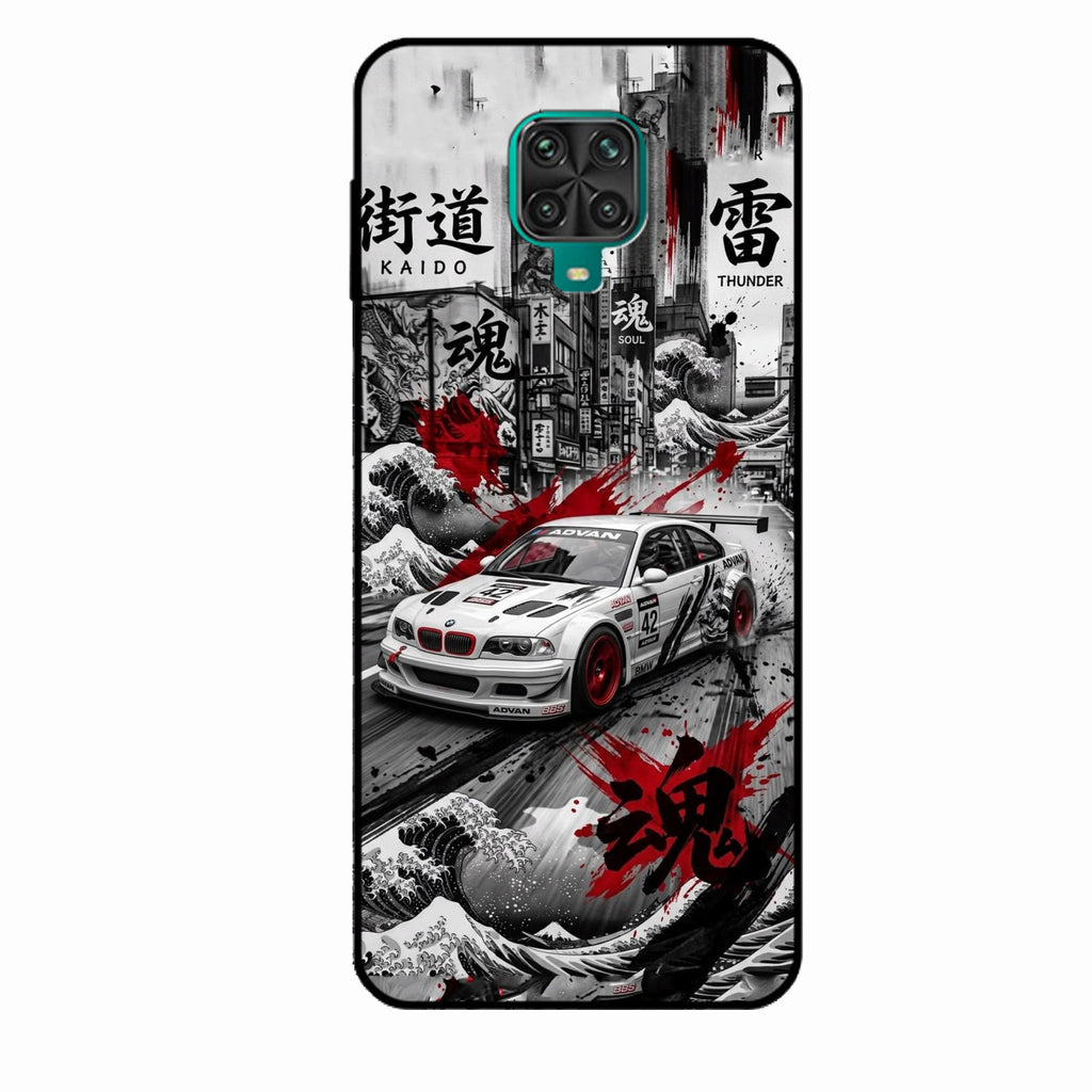 Japanese Wave Drift Racing Premium Glass Phone Case for Redmi Note 9 Pro