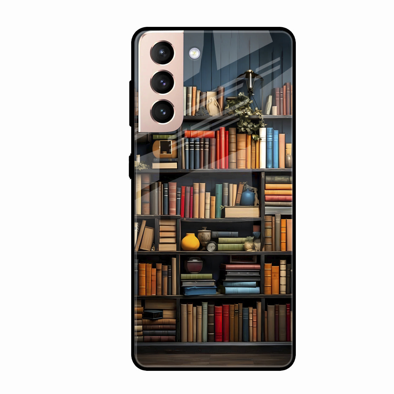 Colorful Bookshelf Art Glass Case Cover for Samsung Galaxy S21 Fe 5G