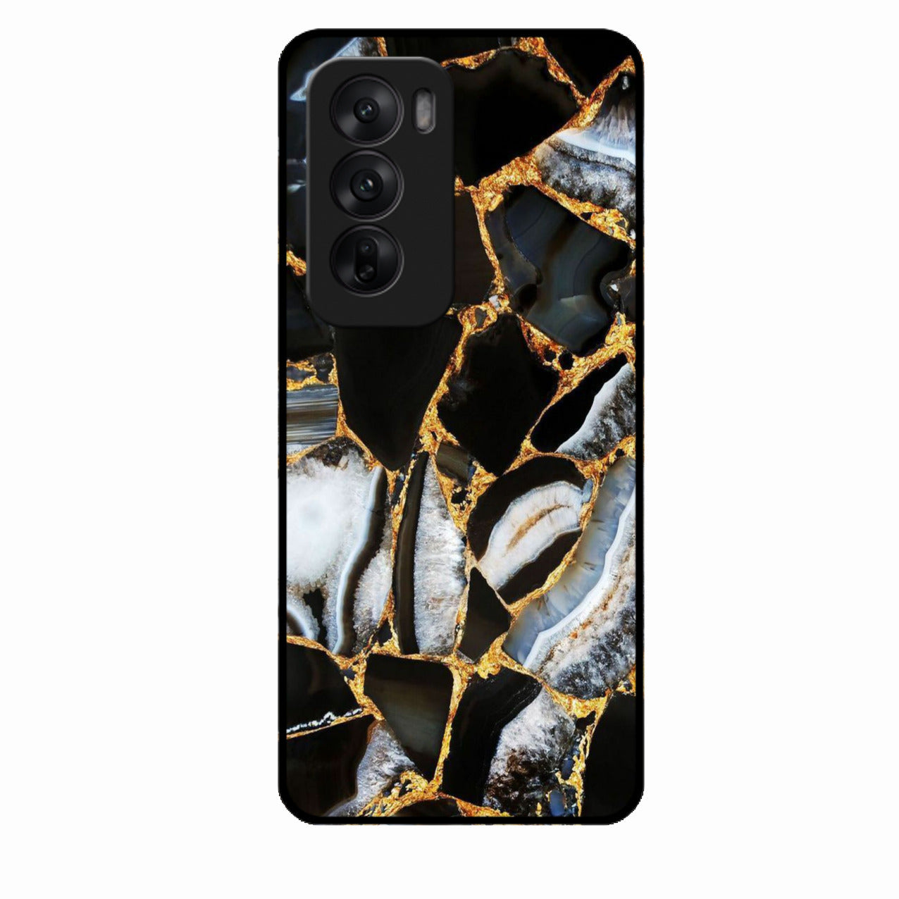 Black Gold Marble Glass Phone Case for Oppo Reno 12 5G