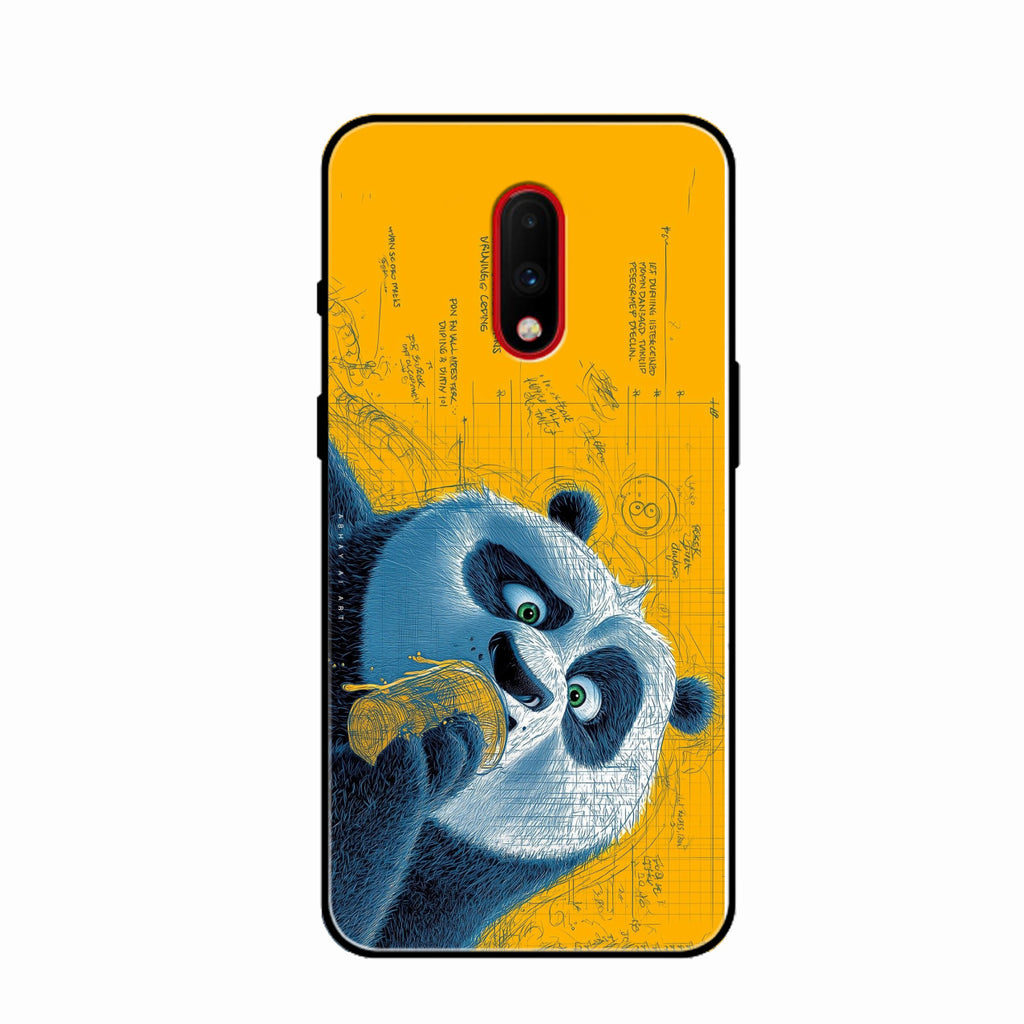 Cute Panda Sketch Premium Glass Phone Case for Oneplus 7