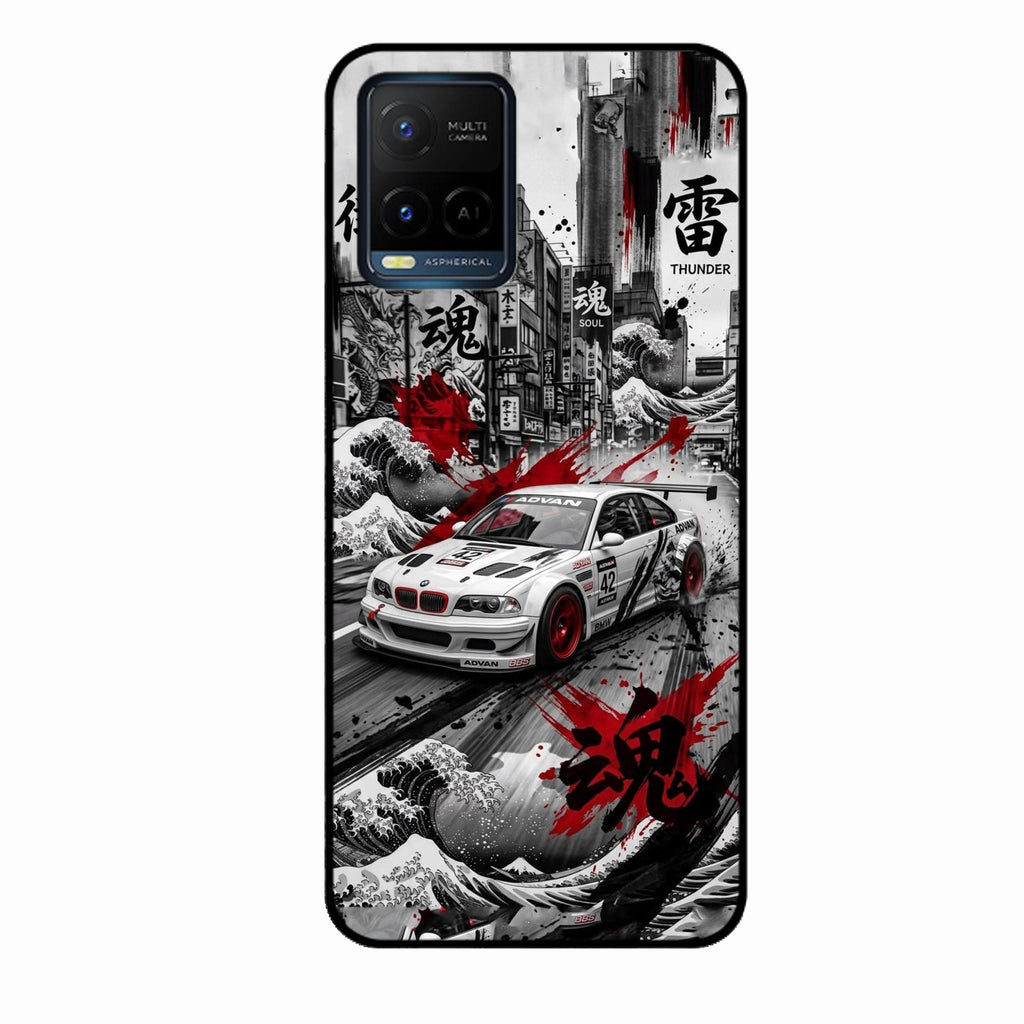 Japanese Wave Drift Racing Premium Glass Phone Case for Vivo T1X