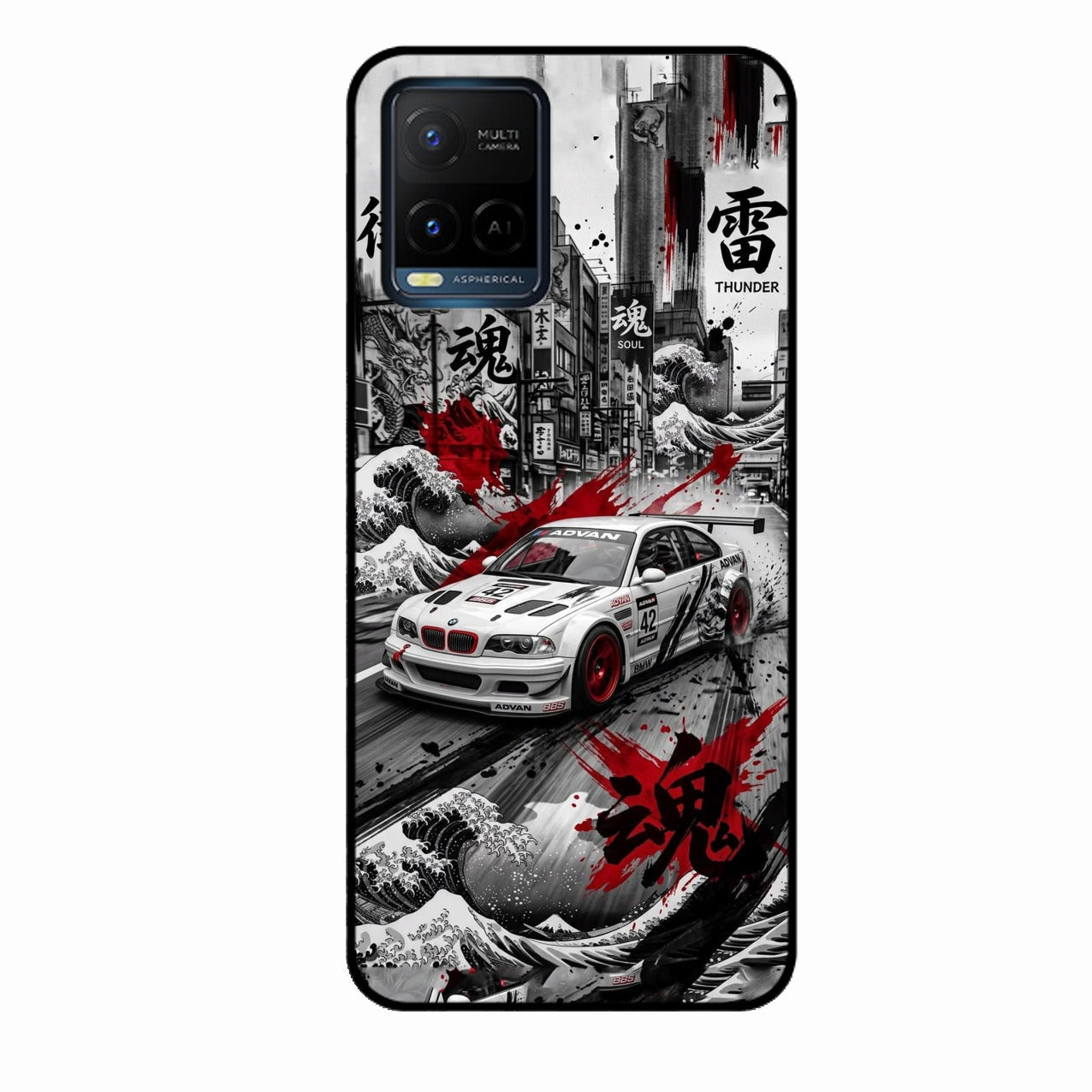 Japanese Wave Drift Racing Premium Glass Phone Case for Vivo T1X