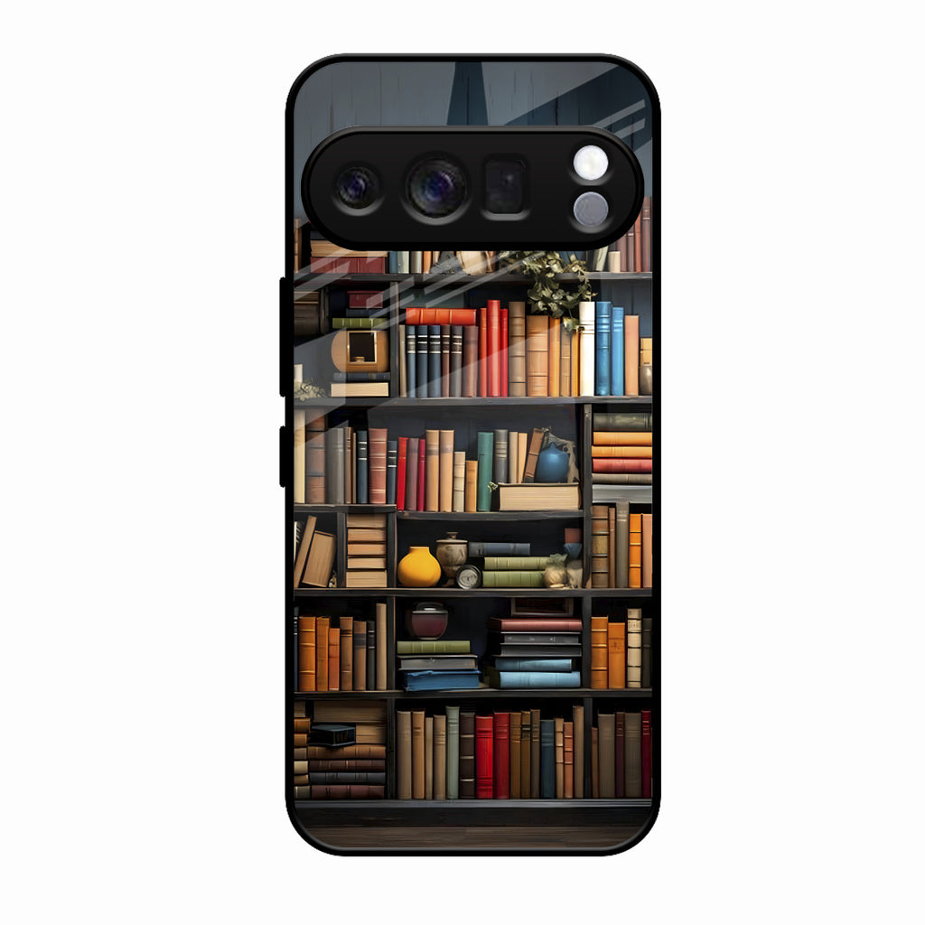 Colorful Bookshelf Art Glass Case Cover for Google Pixel 10 Pro
