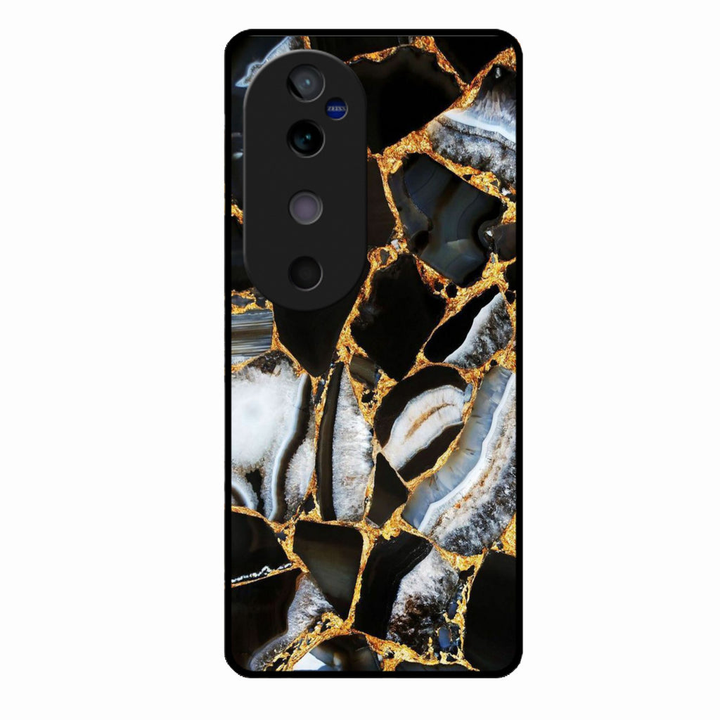 Black Gold Marble Glass Phone Case for Vivo V40 5G