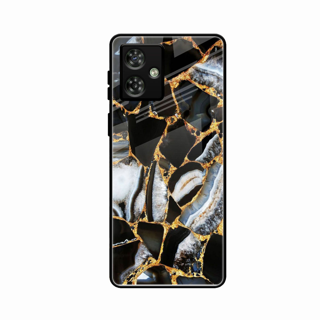 Black Gold Marble Glass Phone Case for Motorola G64 5G