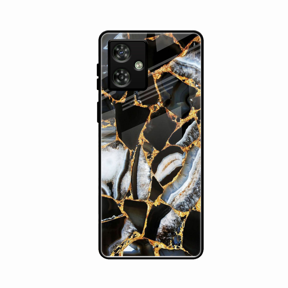 Black Gold Marble Glass Phone Case for Motorola G64 5G