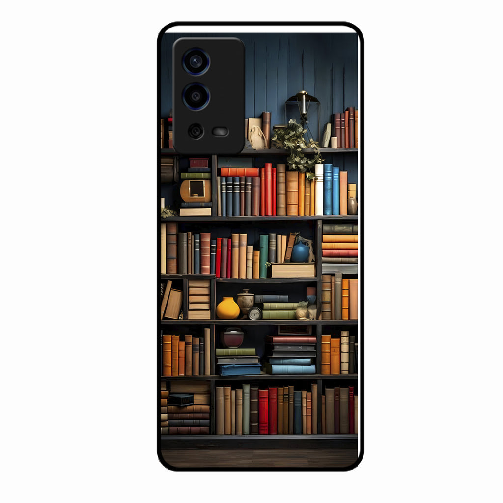Colorful Bookshelf Art Glass Case Cover for Oppo A55