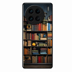 Colorful Bookshelf Art Glass Case Cover for Vivo X90 Pro 5G